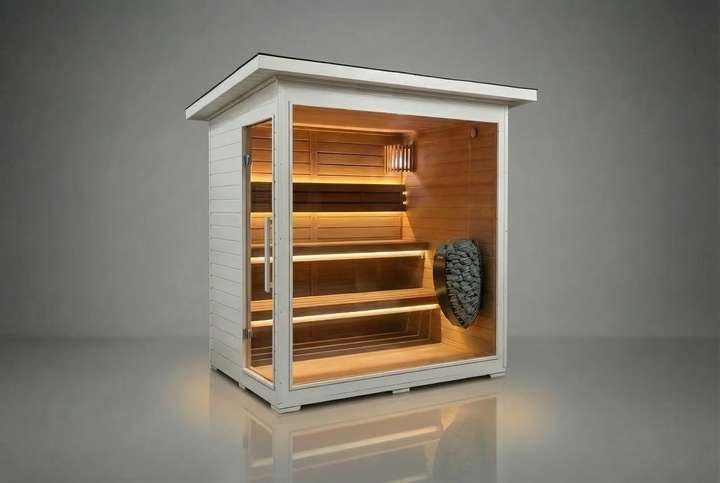 Swell White Retreat 4 4-person retreat sauna - luxury, Retreat 4 - white outdoor sauna