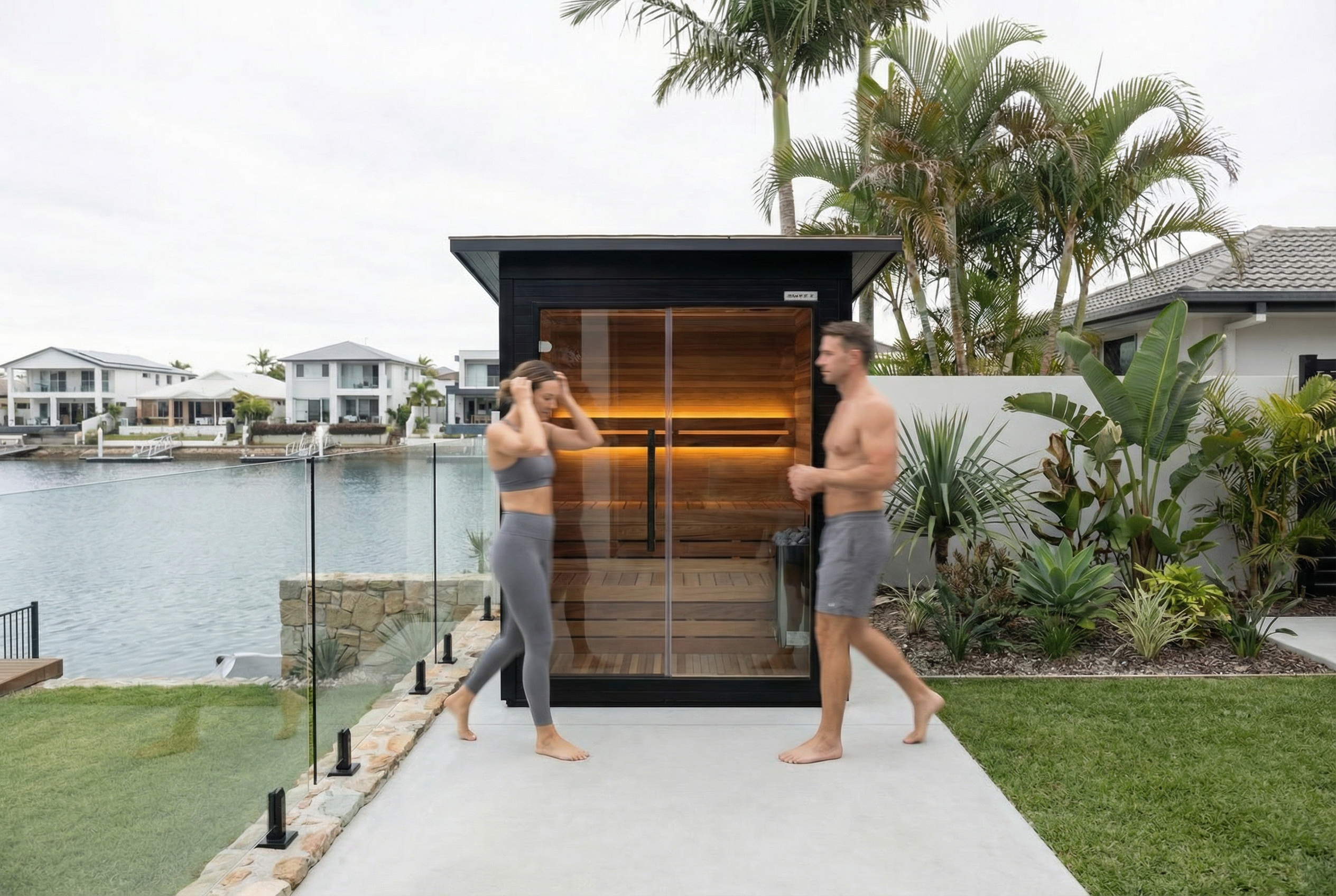 Swell Eco 4 4-person outdoor sauna - bench and heater detail - 4-person outdoor sauna